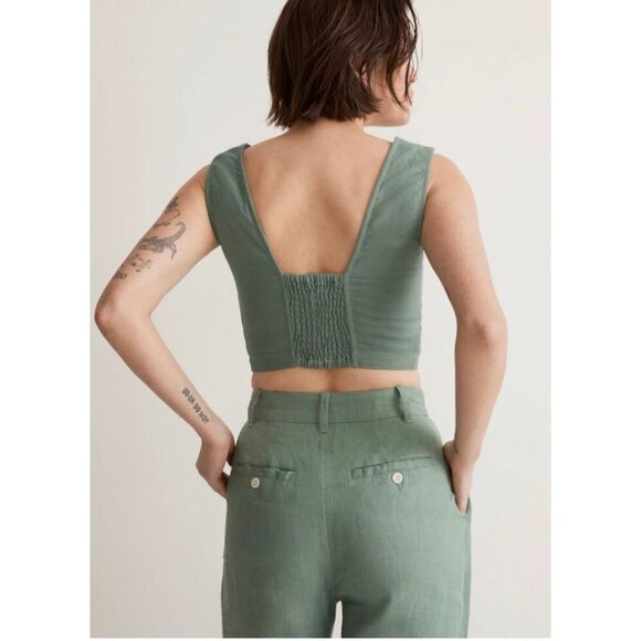 Madewell 100% Linen Gwen Crop Vest top size 8 boho in Sage Green festival neutra - Picture 2 of 10